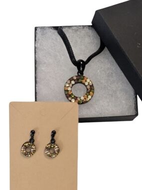 VTG Cookie Lee Earth Tones Austrian Crystal Pendant Necklace & Pierced Earrings